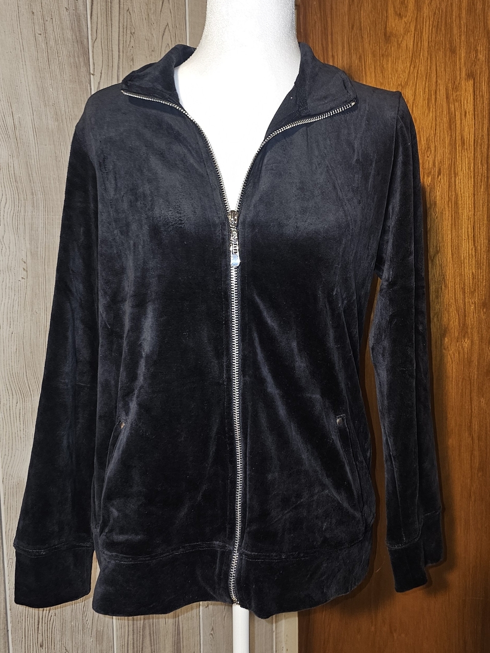 Karen Scott Black Velvet Zip Petite Jacket